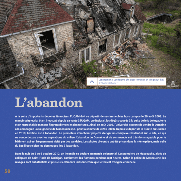 Page du livre Le Domaine seigneurial de Mascouche concernant l'abandon.