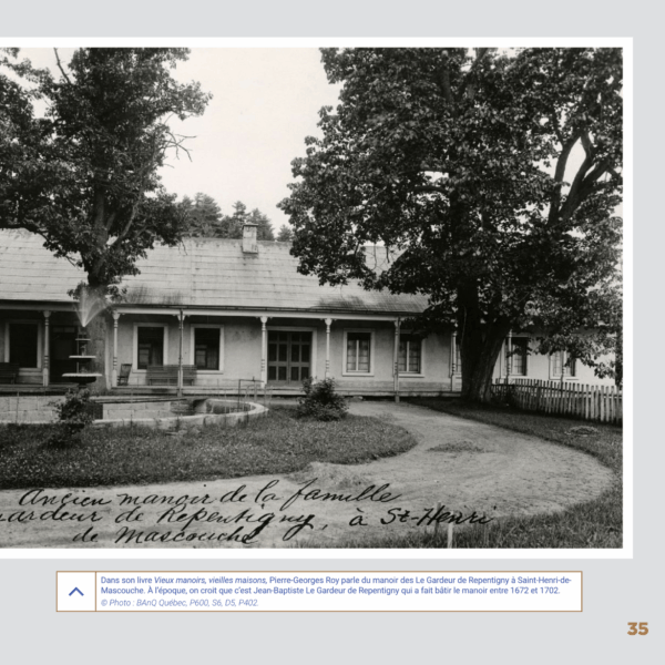 Page du livre Le Domaine seigneurial de Mascouche concernant les rénovations de Mme Colville.