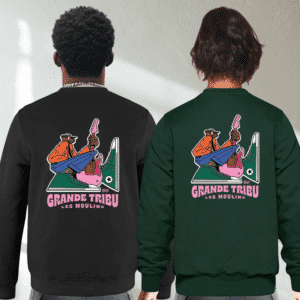 Crewneck du festival Grande Tribu, homme et femme de dos